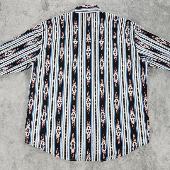 Wrangler Western Shirt Mens XL Black Aztec Stripe Pearl Snap Long Sleeve Cotton - Picture 3 of 14